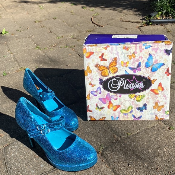 Pleaser Aqua Blue Sequin Heels. Size 8. NEVER WORN! - Picture 4 of 8